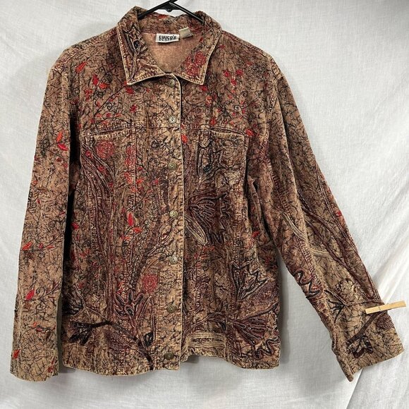 Chicos Design Mixed Media Button Up Jacket Womens L Embroidered Beaded Artsy - Picture 1 of 14